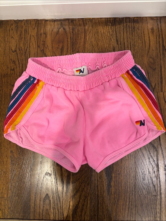 Aviator Nation Pants - Aviator Nation Bubblegum Pink Rainbow Stripe Athletic Shorts